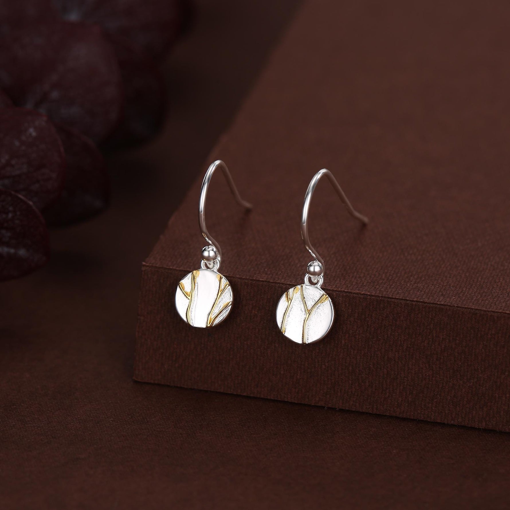 Sterling Silver Tiny Kintsugi Disk Drop Earrings
