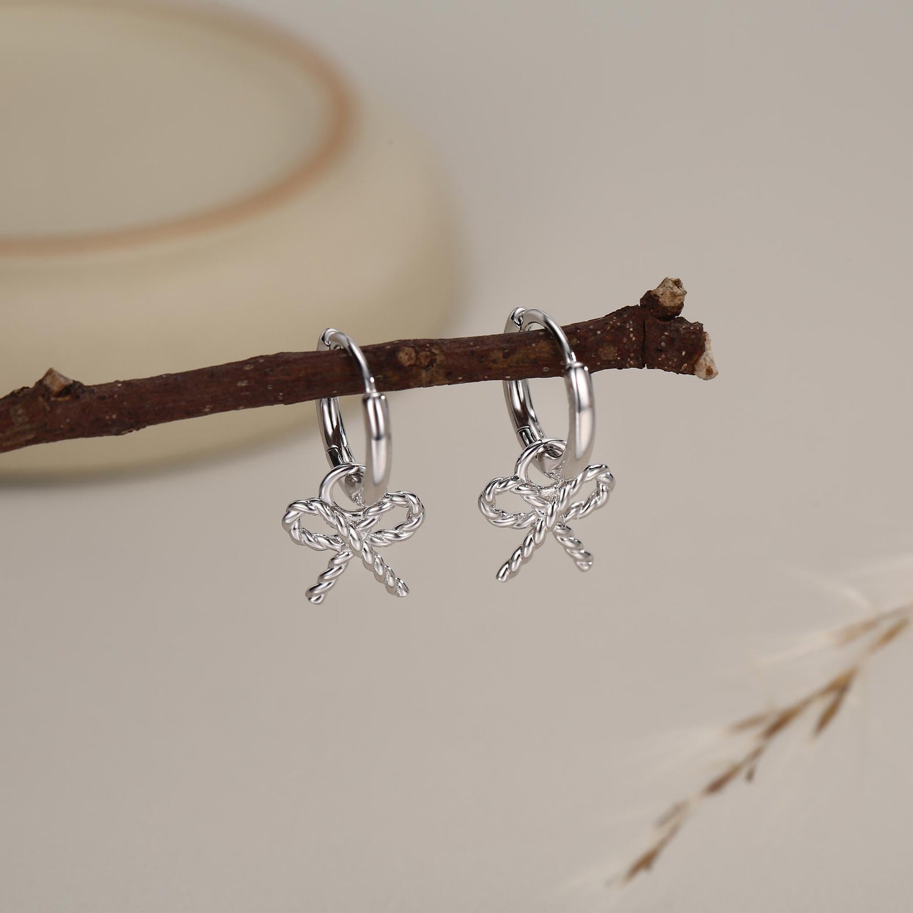 Sterling Silver Bow Charm Hoop Earrings