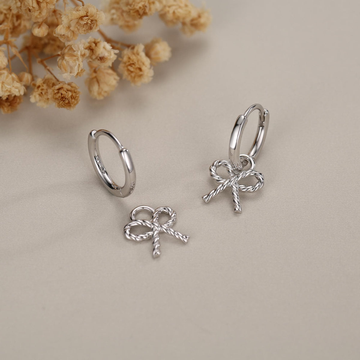 Sterling Silver Bow Charm Hoop Earrings