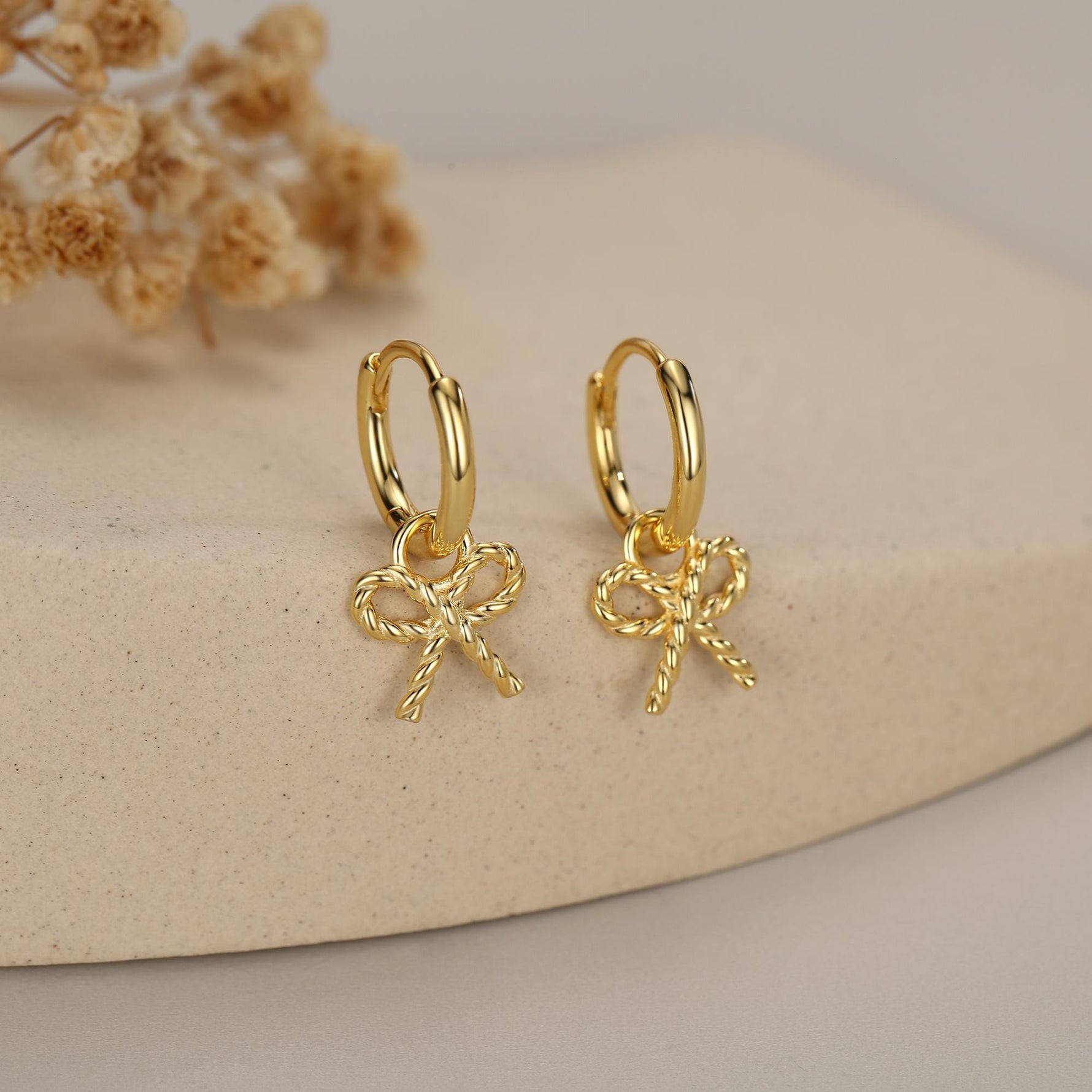 Sterling Silver Bow Charm Hoop Earrings