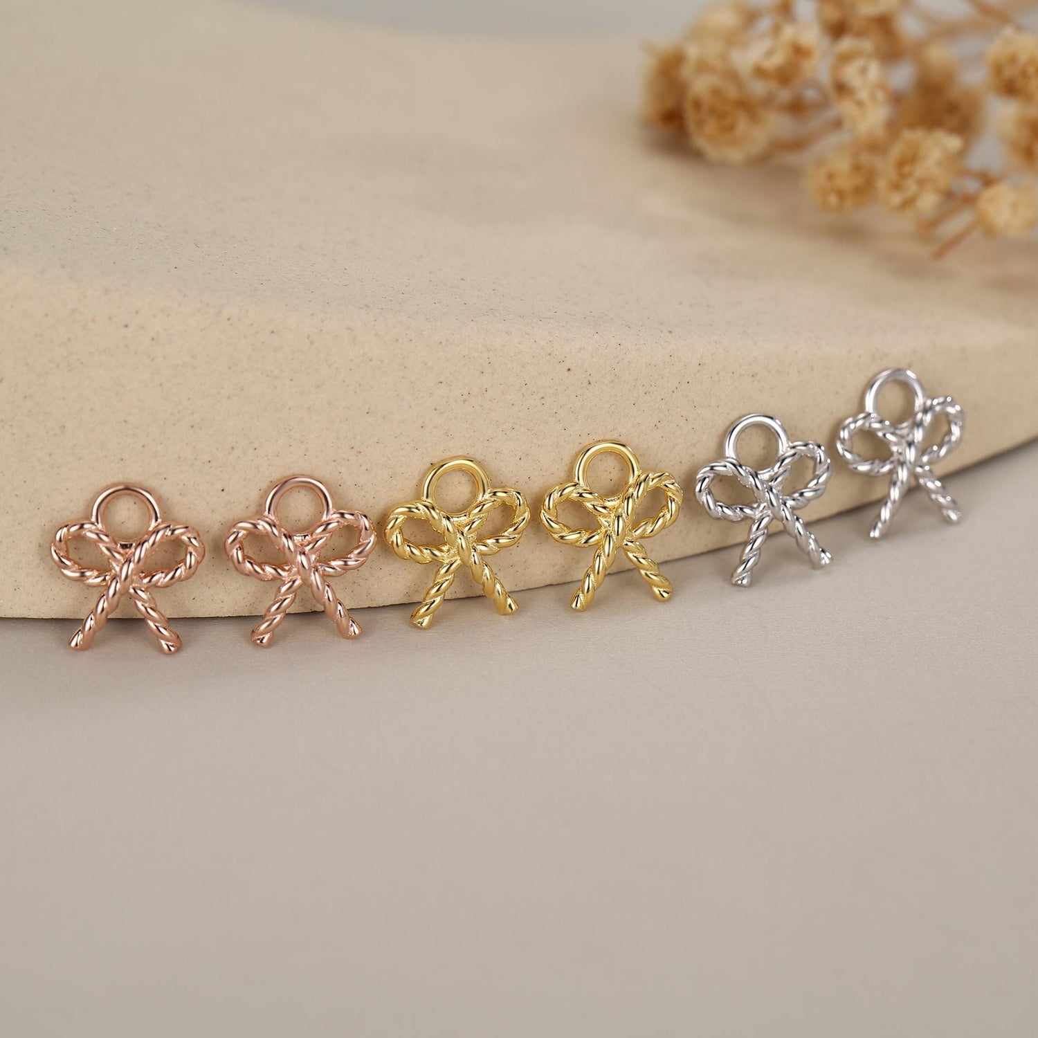 Sterling Silver Twisted Bow Charm for Earrings