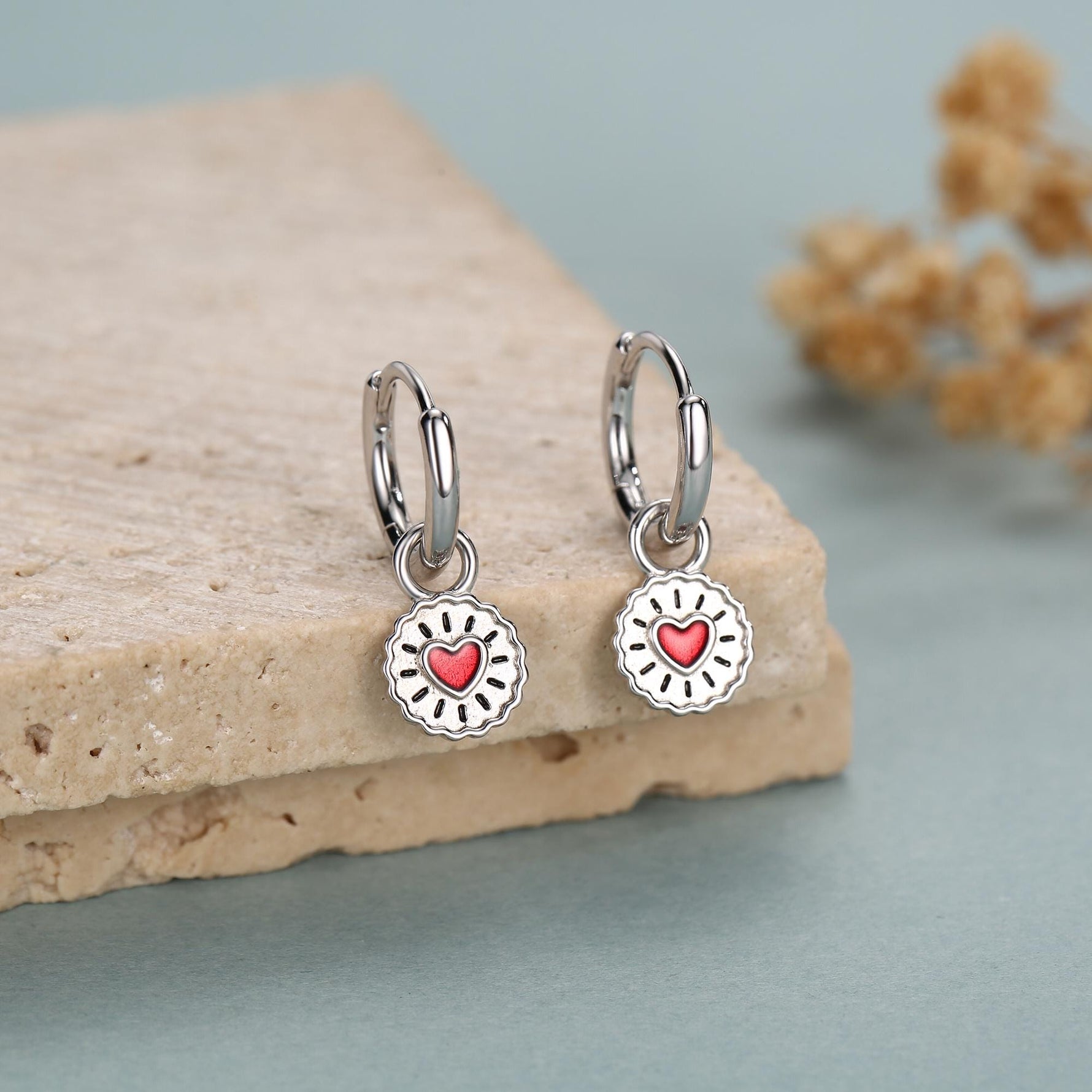 Sterling Silver Jam Biscuit Charm Hoop Earrings