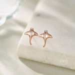Sterling Silver Manta Ray 16G Internally Threaded Flat Back Earrings, Animal Earrings