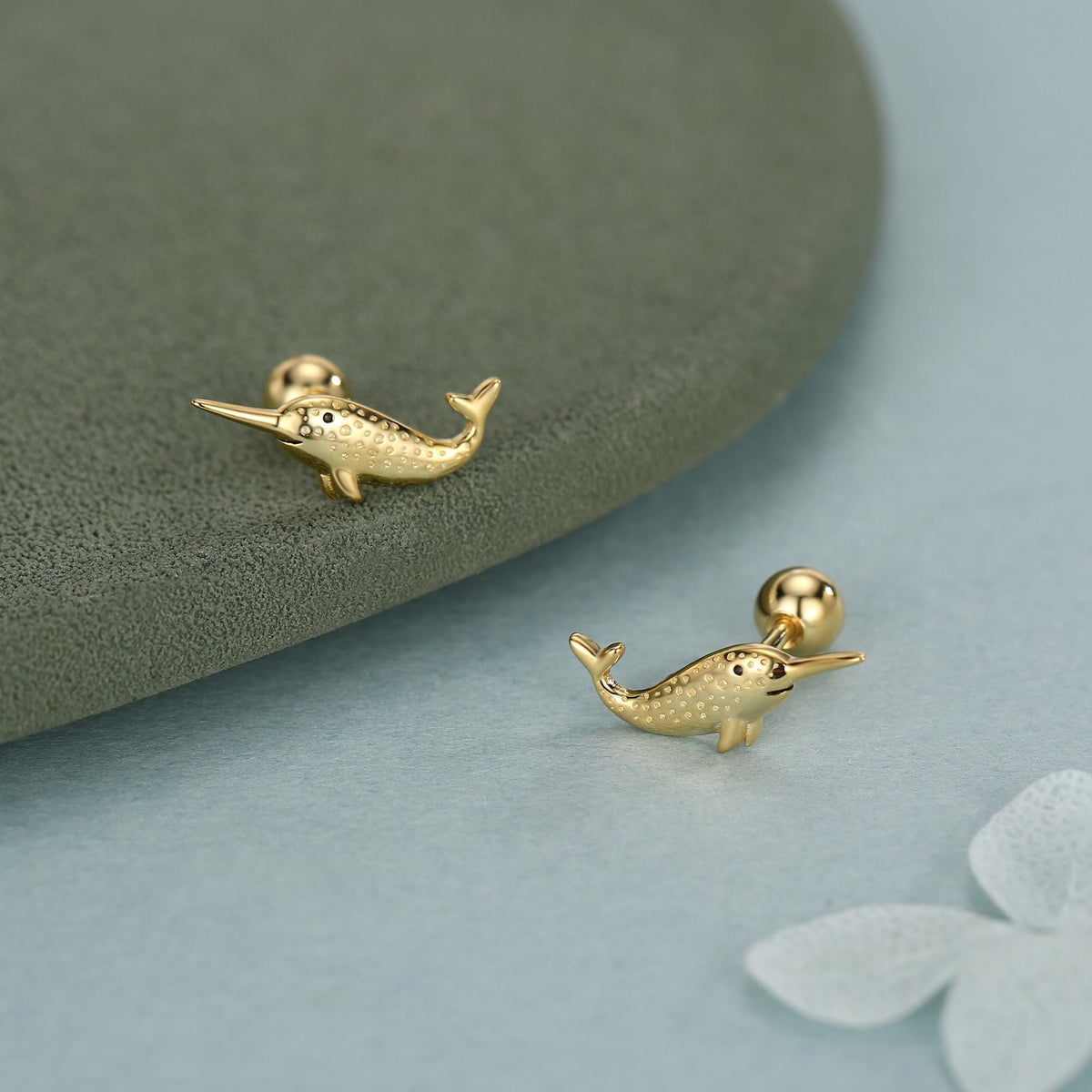 Sterling Silver Narwhal 18G Screw Back Stud Earrings