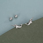 Sterling Silver Narwhal 18G Screw Back Stud Earrings