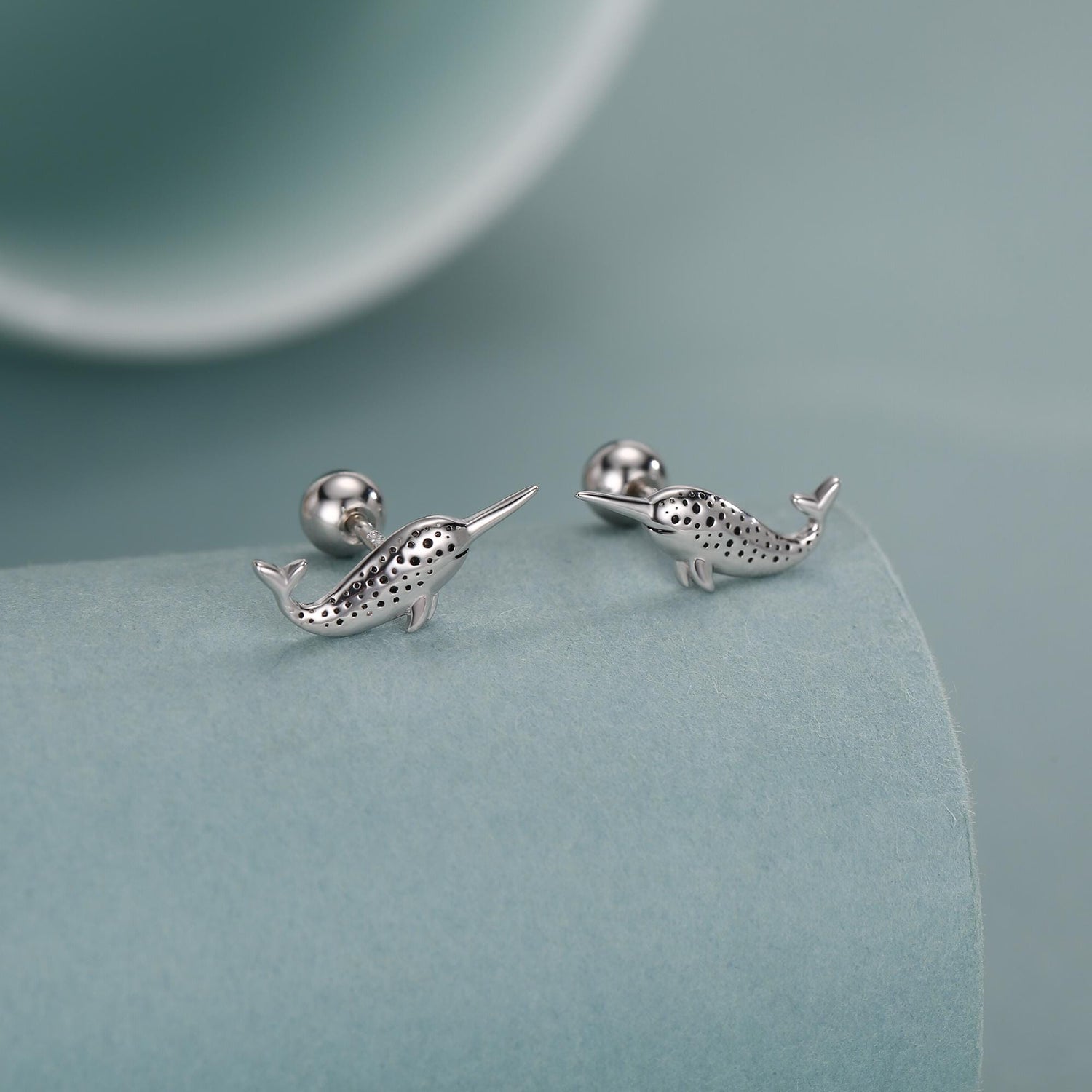 Sterling Silver Narwhal 18G Screw Back Stud Earrings