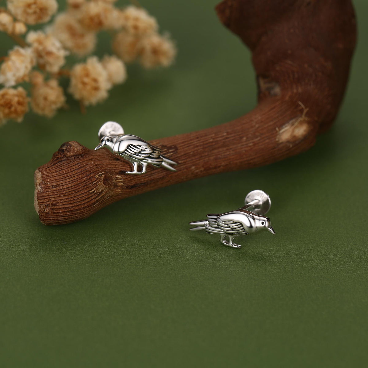 Sterling Silver Bird 16G Flat Back Labret Earrings