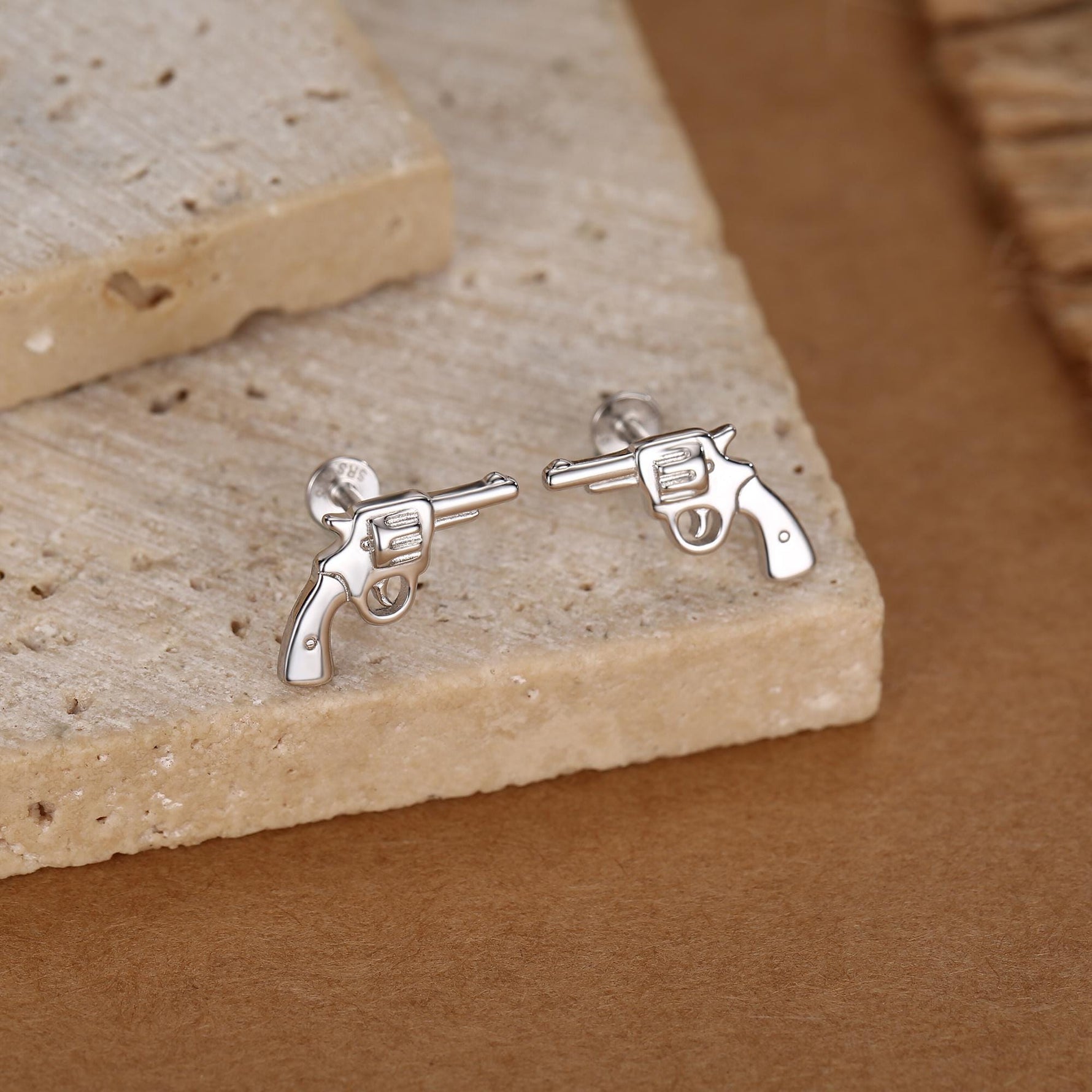 Sterling Silver Revolver 16G Internally Threaded Flat Back Earrings