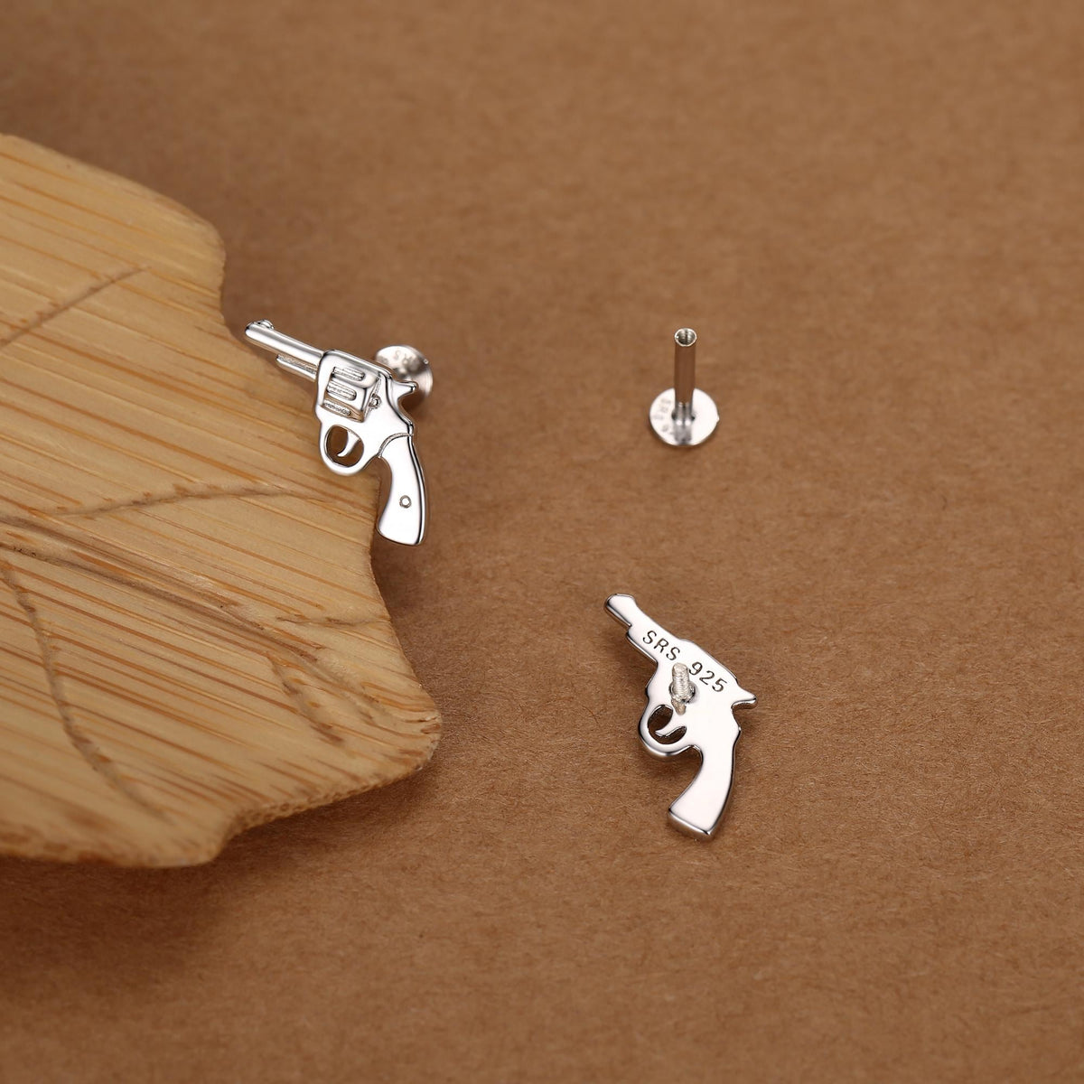 Sterling Silver Revolver 16G Internally Threaded Flat Back Earrings