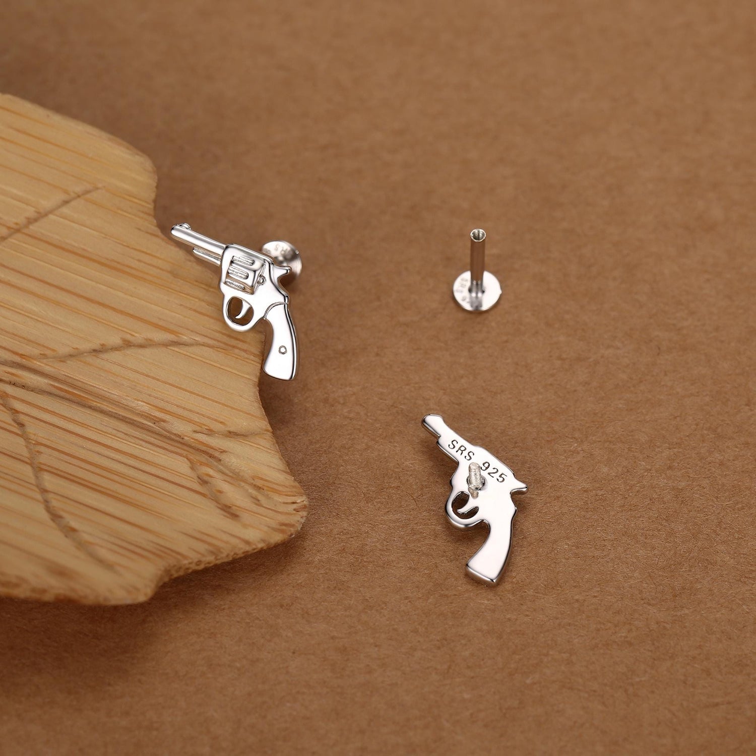 Sterling Silver Revolver 16G Flat Back Labret Earrings