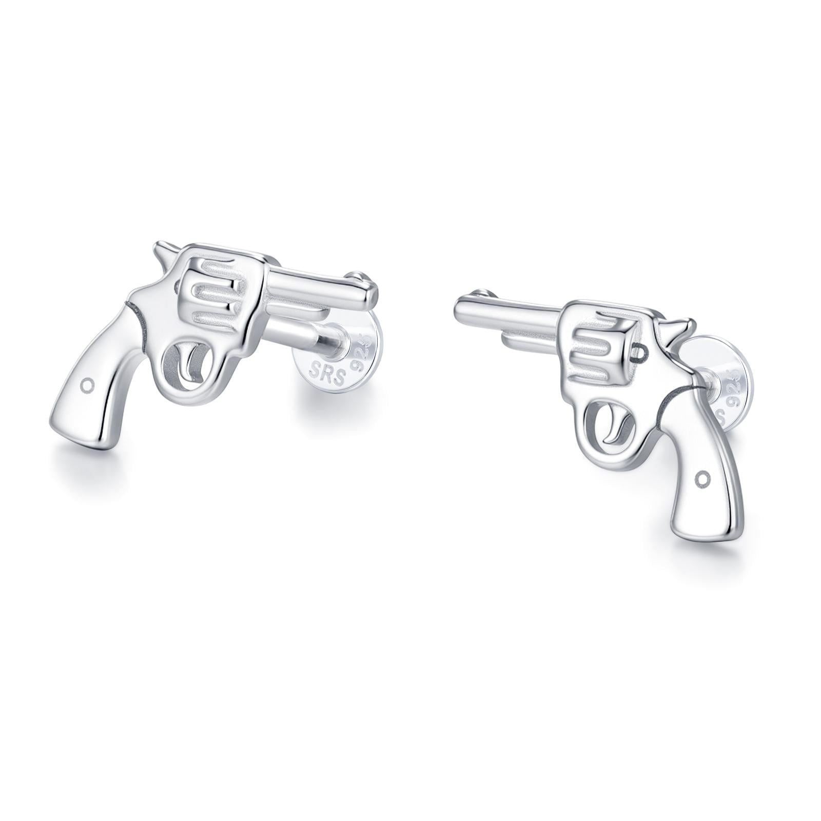 Sterling Silver Revolver 16G Internally Threaded Flat Back Earrings