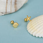 Sterling Silver Starfish and Shell 18G Screw Back Stud Earrings