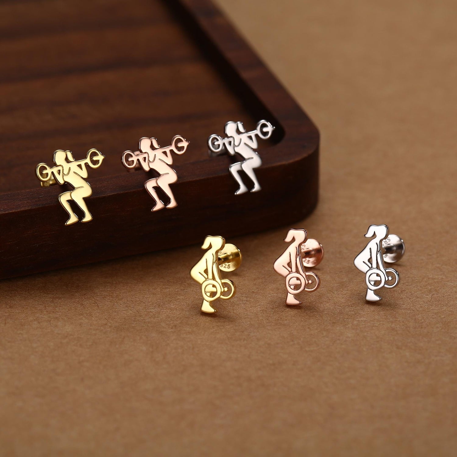 Sterling Silver Powerlifting 16G Mismatched Flat Back Labret Earrings