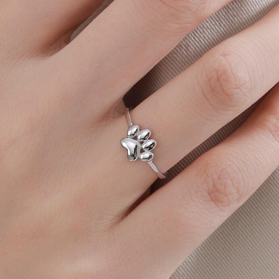 Sterling Silver Paw Print Ring, Adjustable Size Paw Print Ring, Small Pet Lover Ring, Cat Paw Ring, Dog Paw Ring