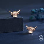 Delicate Highland Cow 18G Screw Back Earrings in Sterling Silver, Animal Earrings
