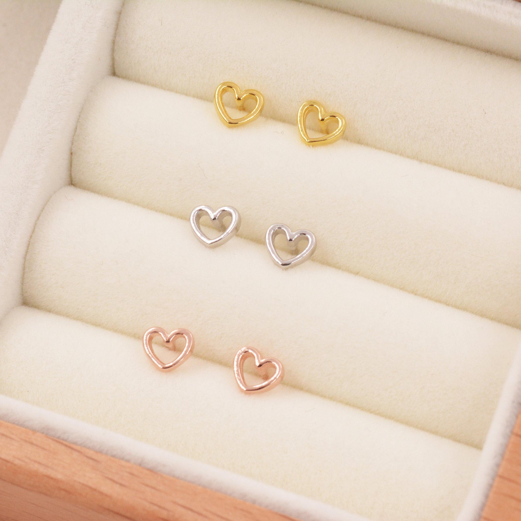 Tiny Open Heart 16G Internally Threaded Flat Back Earrings in Sterling Silver