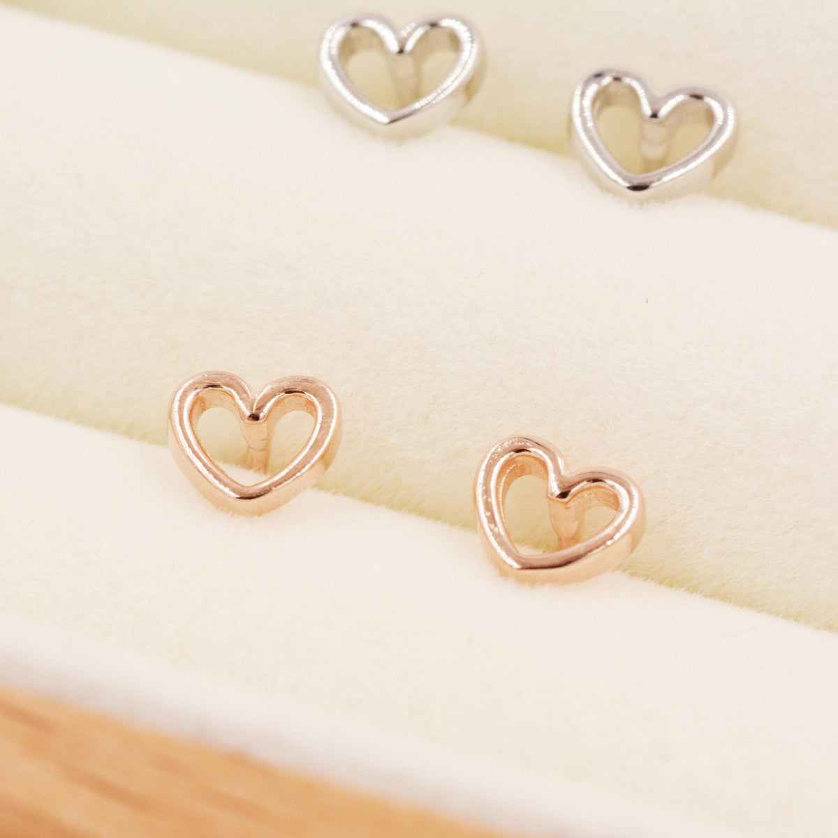 Tiny Open Heart 16G Internally Threaded Flat Back Earrings in Sterling Silver