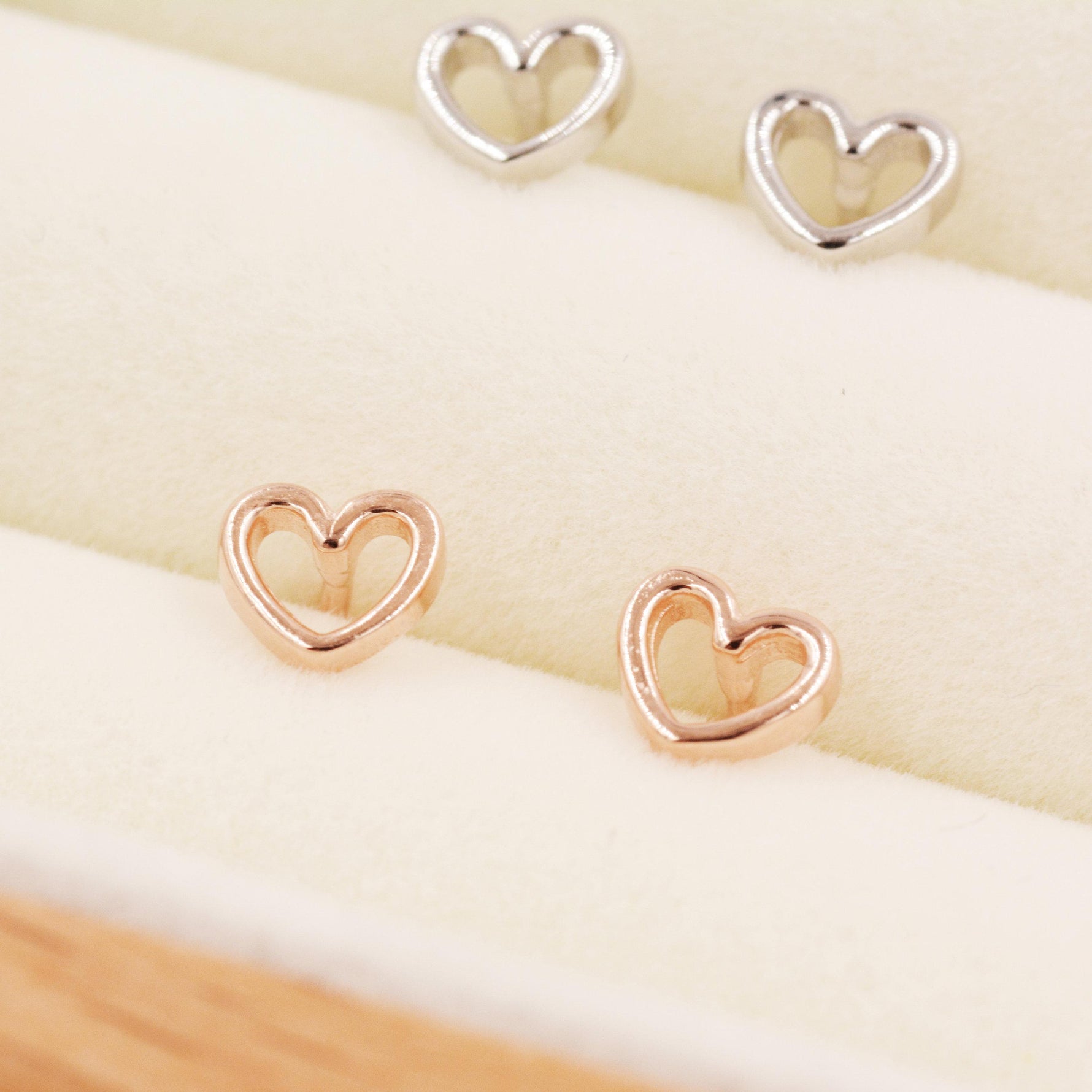 Tiny Open Heart 16G Internally Threaded Flat Back Earrings in Sterling Silver