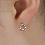 Beaded Circle Stud Earrings in Sterling Silver, Silver, Gold or Rose Gold, Small Pebble Circle Stud Earrings, Geometric Bauble Earrings