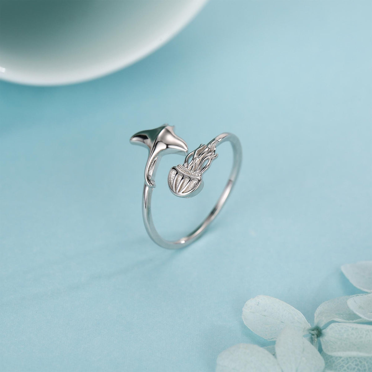 Sterling Silver Manta Ray and Jellyfish Open Ring