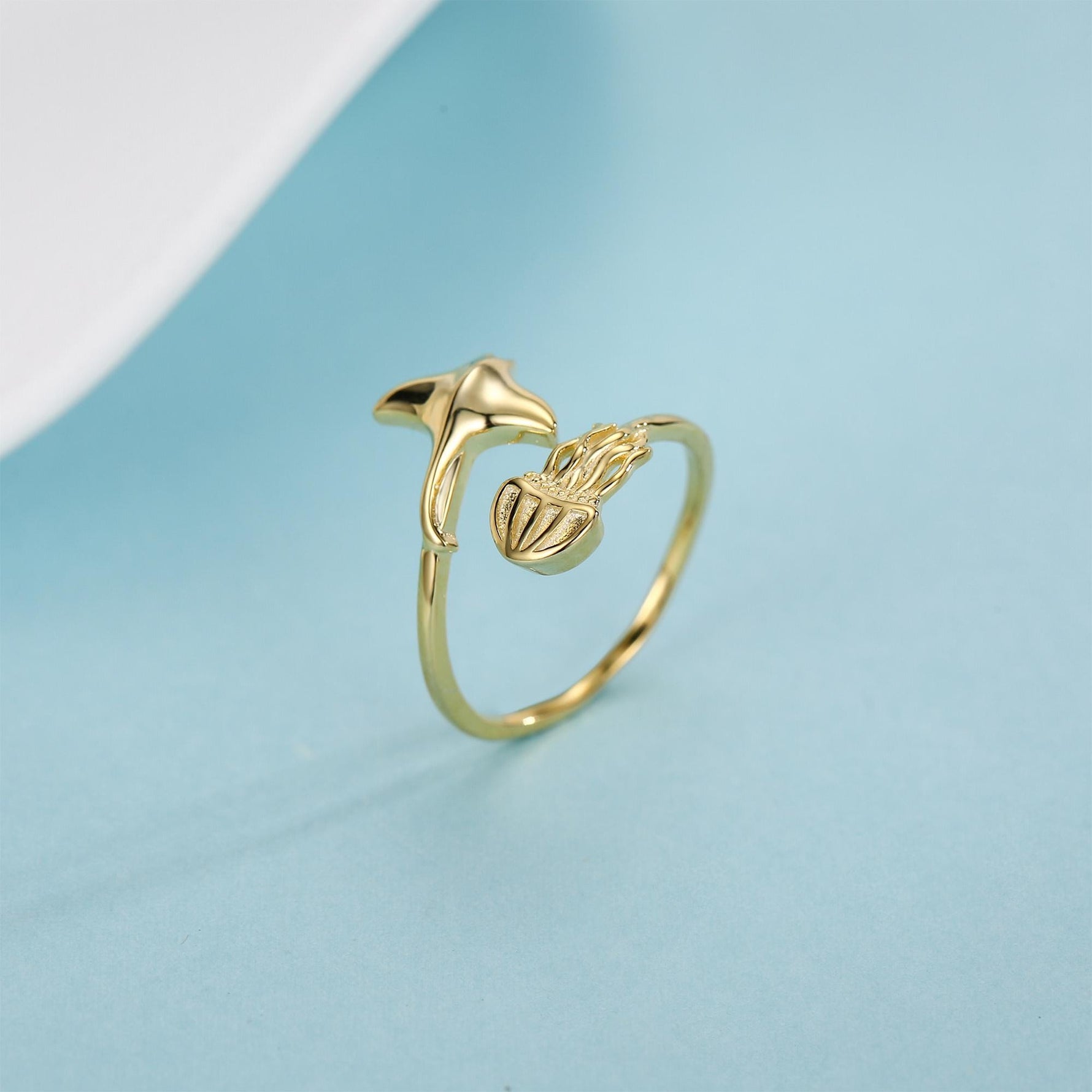 Sterling Silver Manta Ray and Jellyfish Open Ring