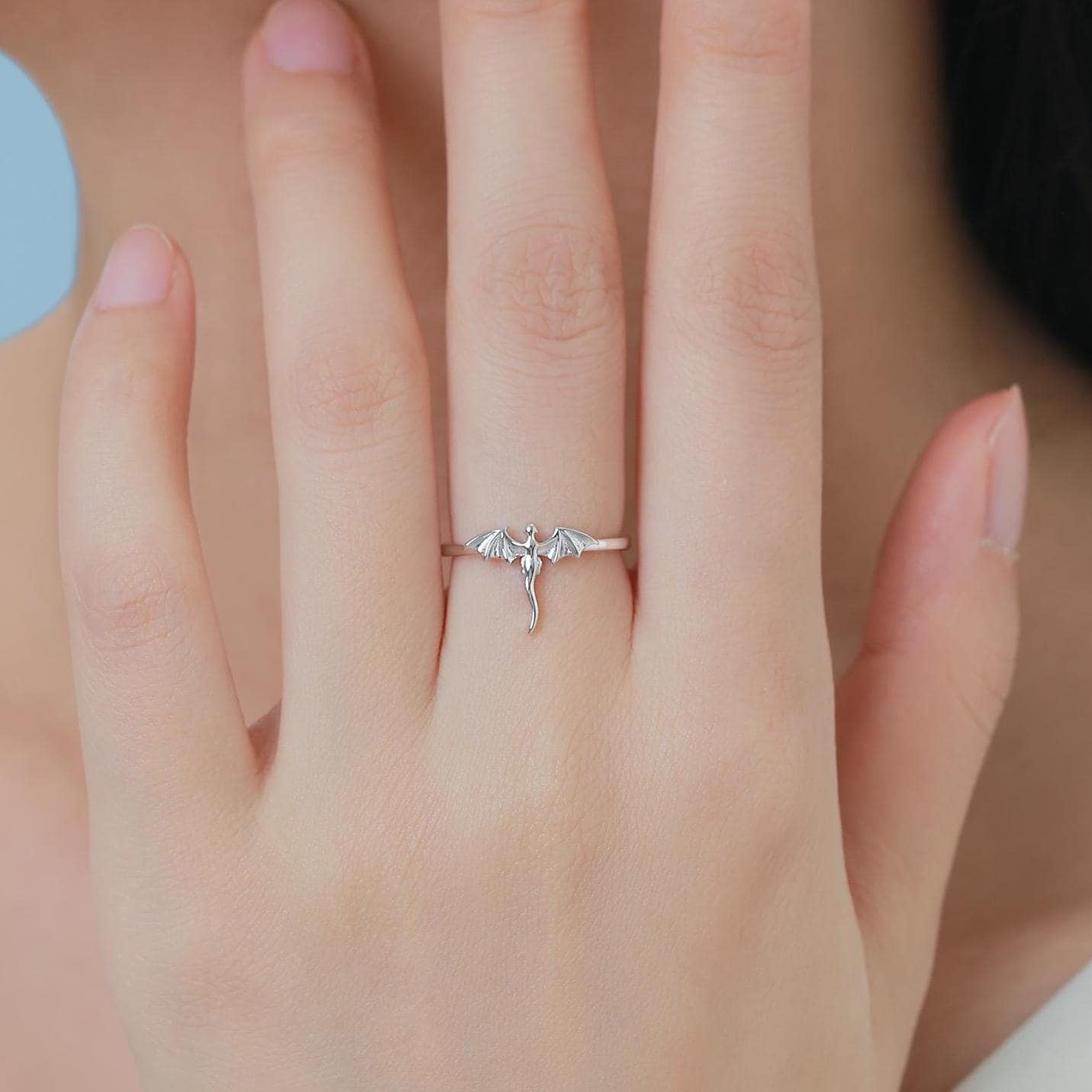 Tiny Flying Dragon Ring in Sterling Silver, Adjustable Size, Dragon Ring, Sterling Silver Dragon Ring.