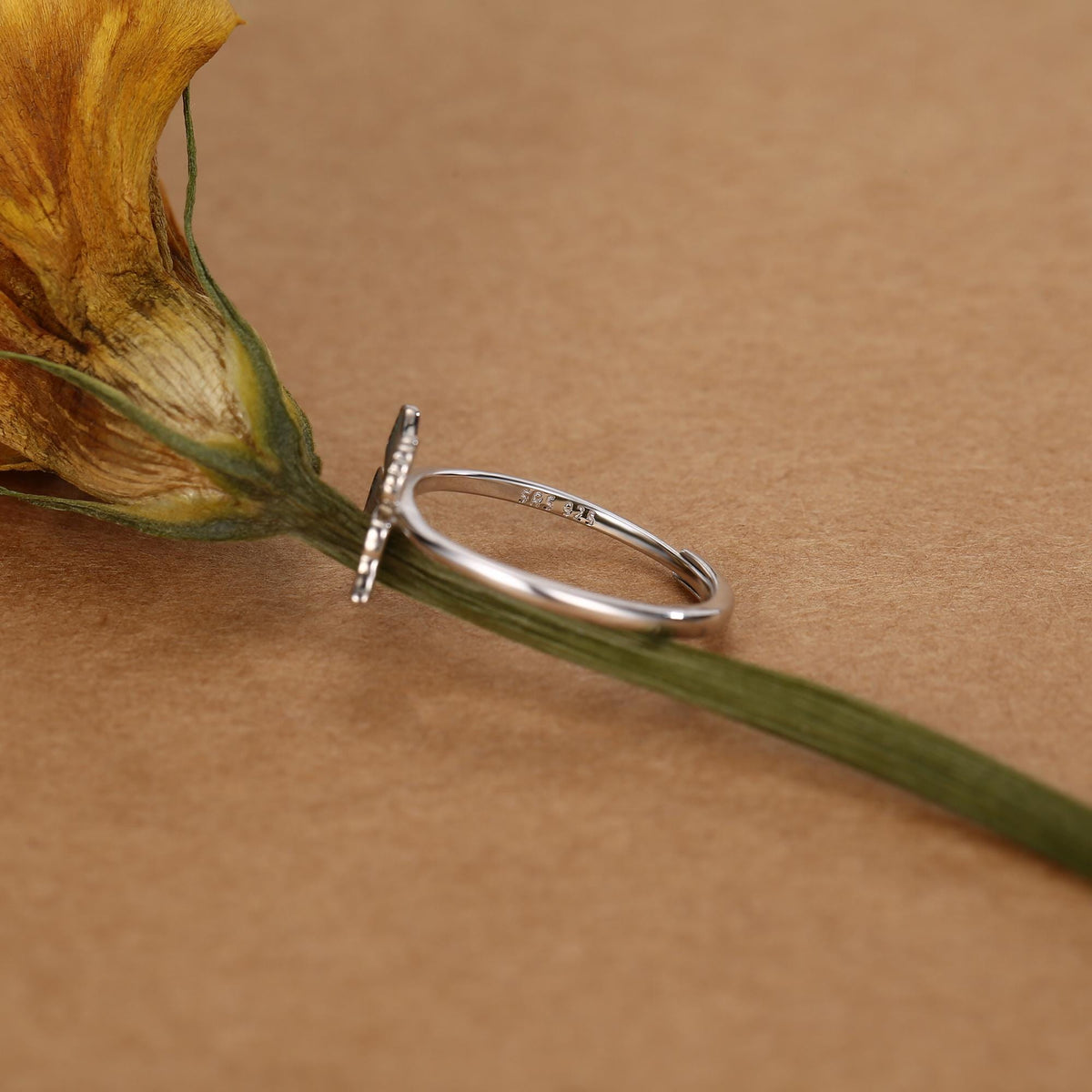 Sterling Silver Teal Enamel Butterfly Ring