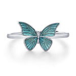 Sterling Silver Teal Enamel Butterfly Ring