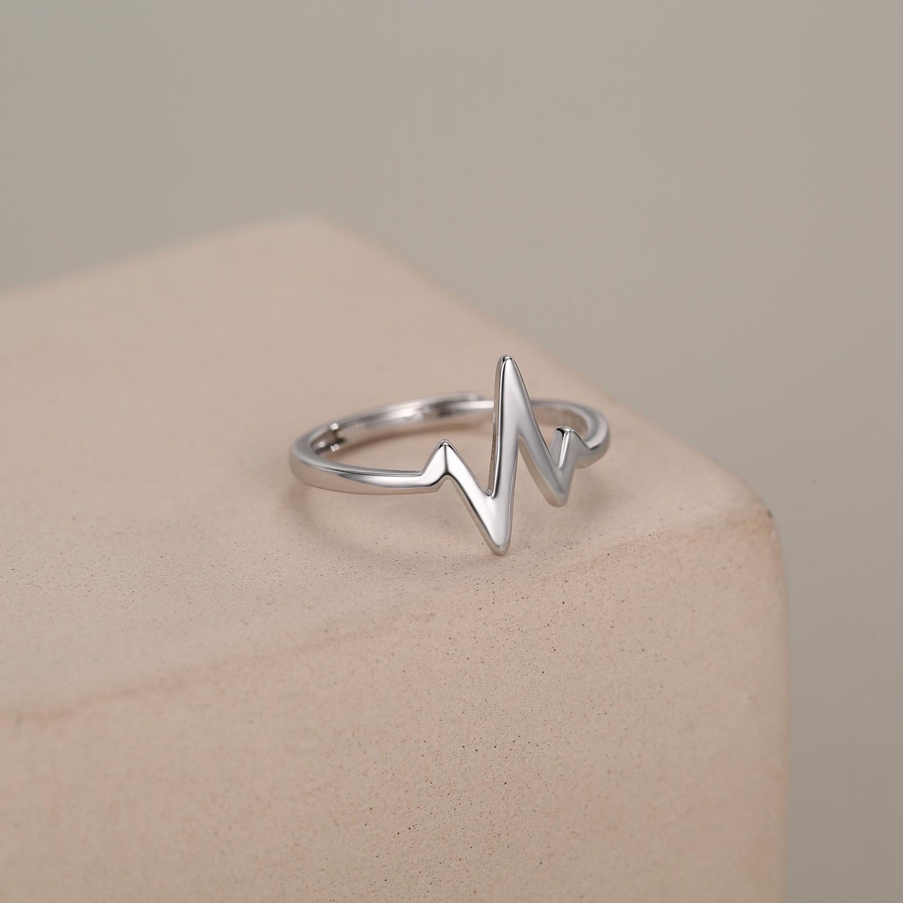 Sterling Silver Heartbeat ECG Dainty Ring