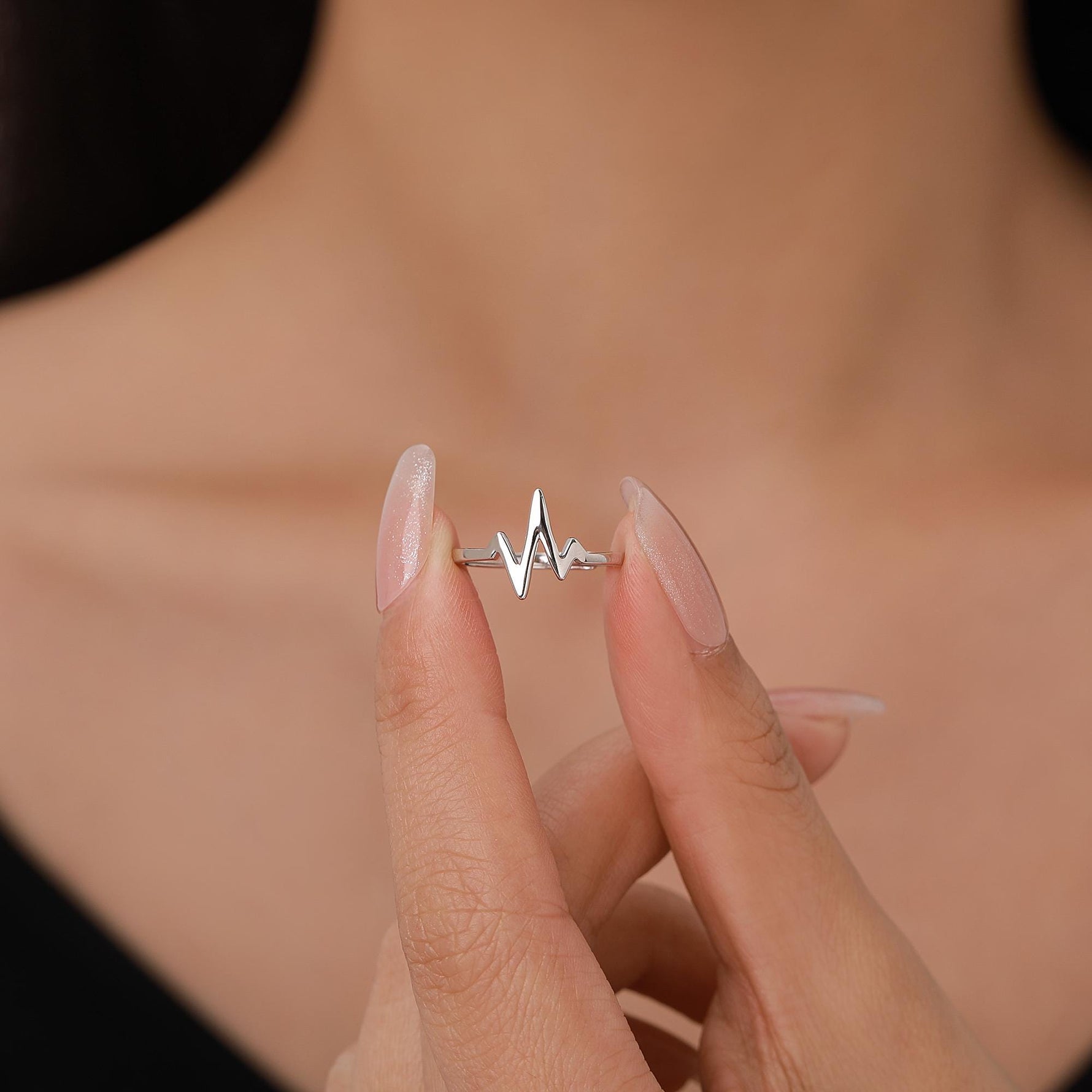 Sterling Silver Heartbeat ECG Dainty Ring