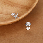Sterling Silver Shell and Starfish 16G Flat Back Labret Earrings