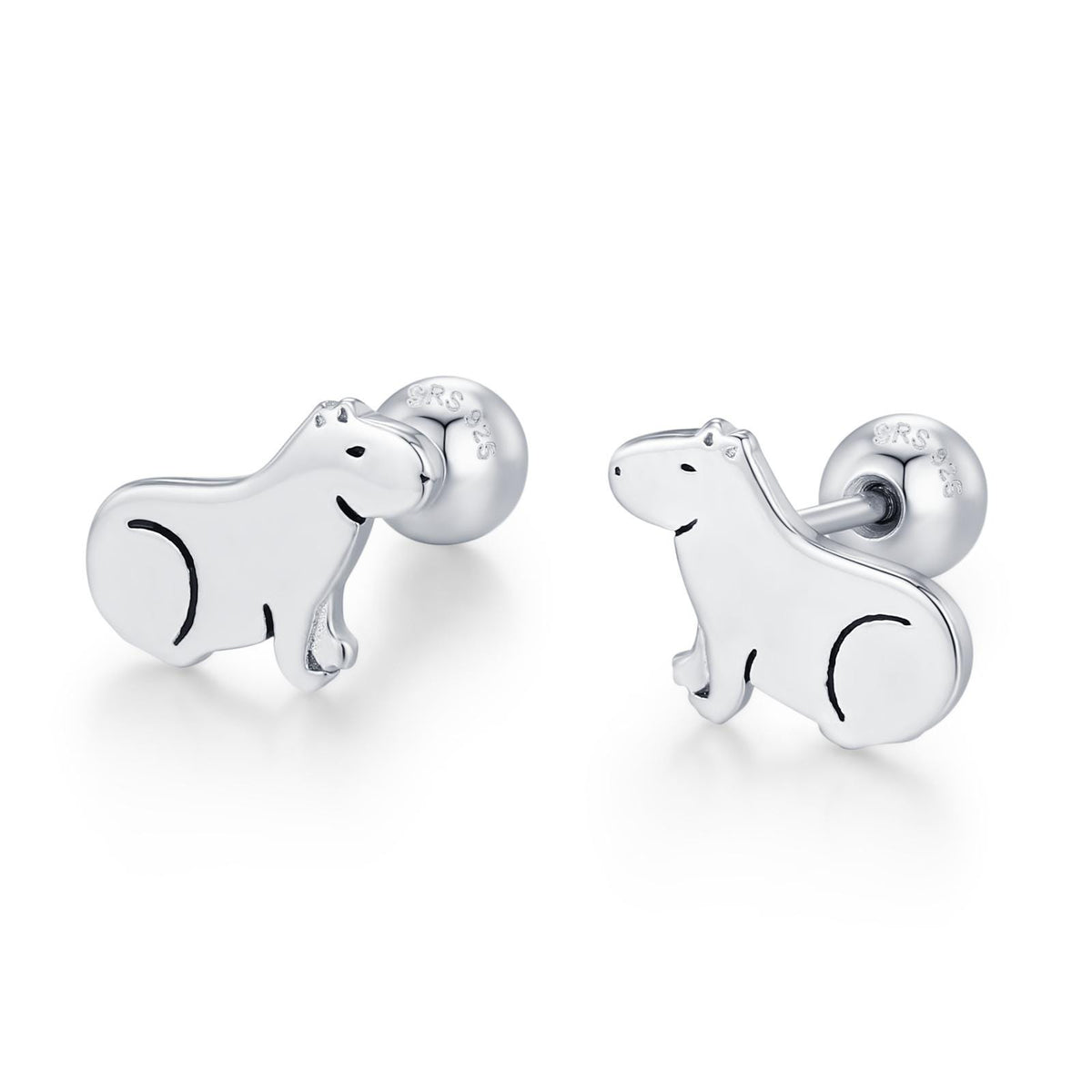 Sterling Silver Guinea Pig 18G Screw Back Stud Earrings