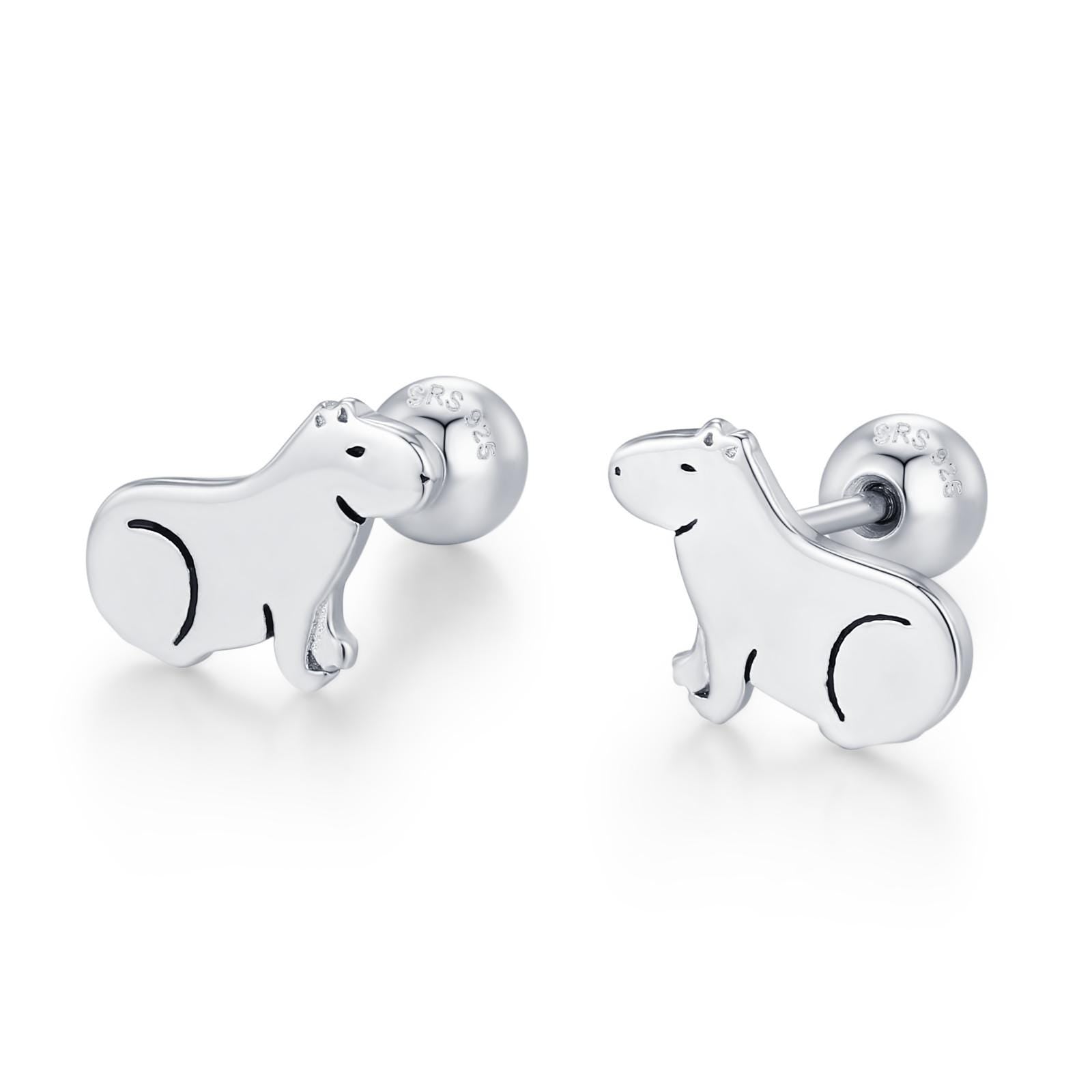 Sterling Silver Guinea Pig 18G Screw Back Stud Earrings