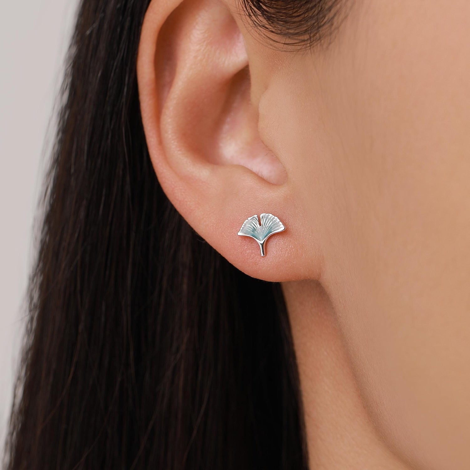 Sterling Silver Mismatched Enamel Ginkgo Leaf Stud Earrings