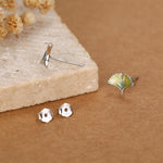 Sterling Silver Mismatched Enamel Ginkgo Leaf Stud Earrings