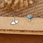 Sterling Silver Mismatched Enamel Ginkgo Leaf Stud Earrings