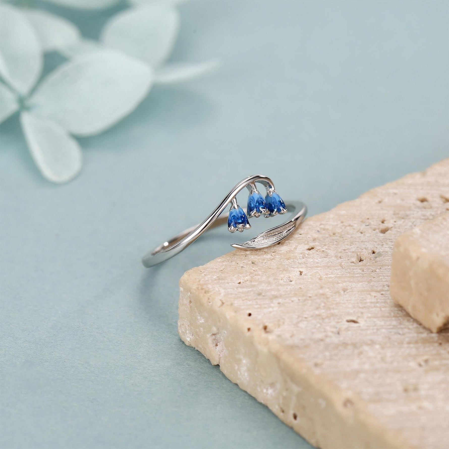 Sterling Silver Bluebell Enamel Open Ring