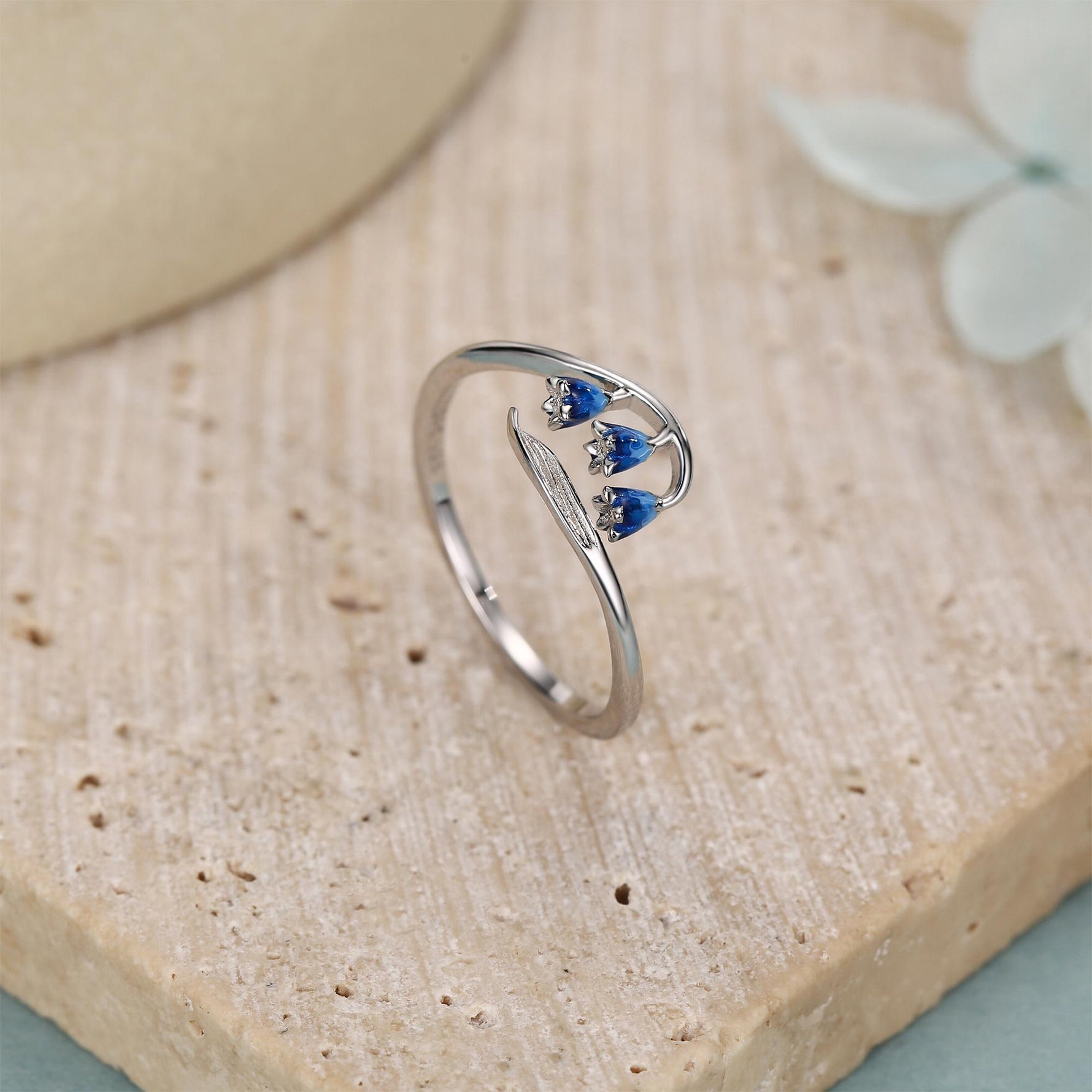Sterling Silver Bluebell Enamel Open Ring