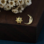 Mismatched Sun and Moon Stud Earrings / Screw Back in Sterling Silver, Asymmetric Man in the Moon and Sun Face Earrings