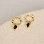 Oval Black CZ Huggie Hoop in Sterling Silver, Silver or Gold, Minimalist Simple Hoop Earrings, Detachable and Interchangeable