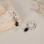 Oval Black CZ Huggie Hoop in Sterling Silver, Silver or Gold, Minimalist Simple Hoop Earrings, Detachable and Interchangeable