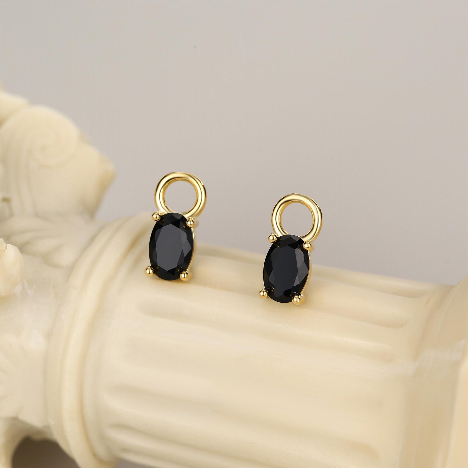 Black Oval CZ Charms for Huggie Hoops in Sterling Silver