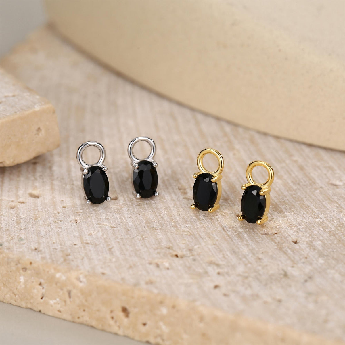 Black Oval CZ Charms for Huggie Hoops in Sterling Silver