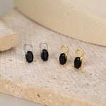 Black Oval CZ Charms for Huggie Hoops in Sterling Silver
