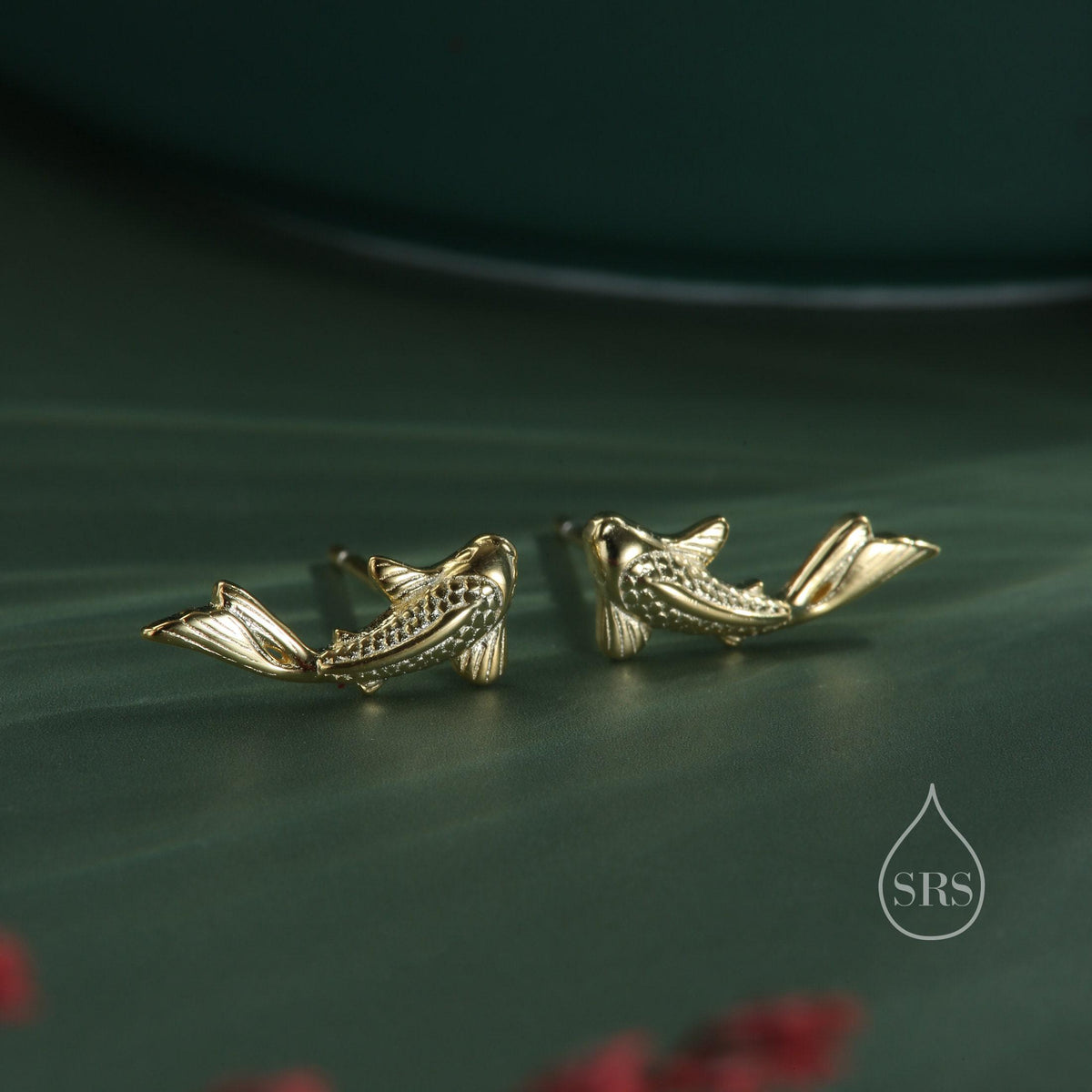 Koi Fish 18G Screw Back Earrings in Sterling Silver, Animal Earrings