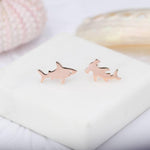 Mismatched Shark Stud Earrings in Sterling Silver, Animal Earrings