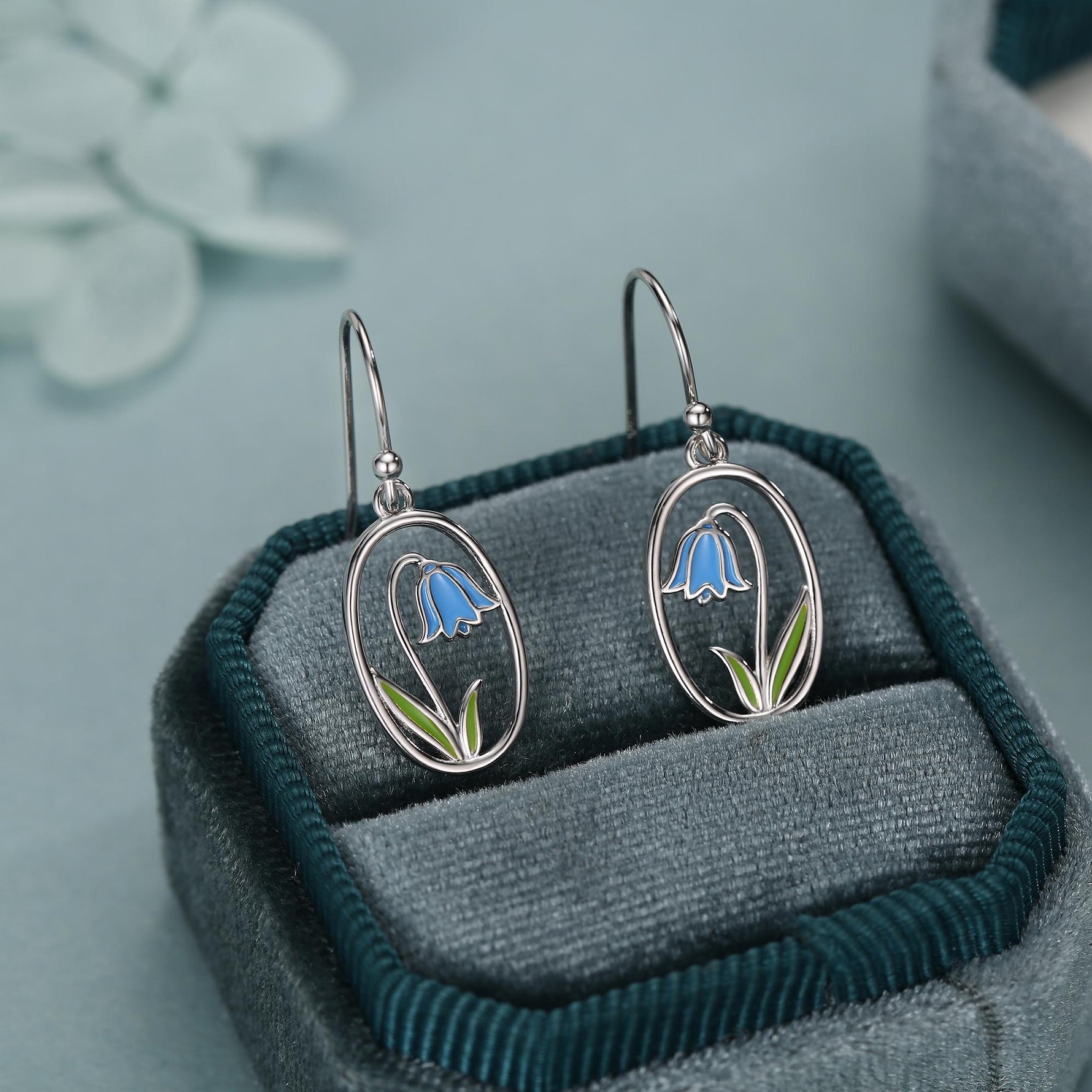 Sterling Silver Bluebell Enamel Drop Earrings