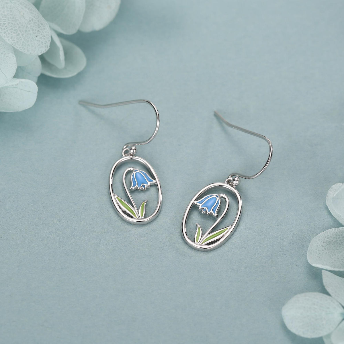 Sterling Silver Bluebell Enamel Drop Earrings