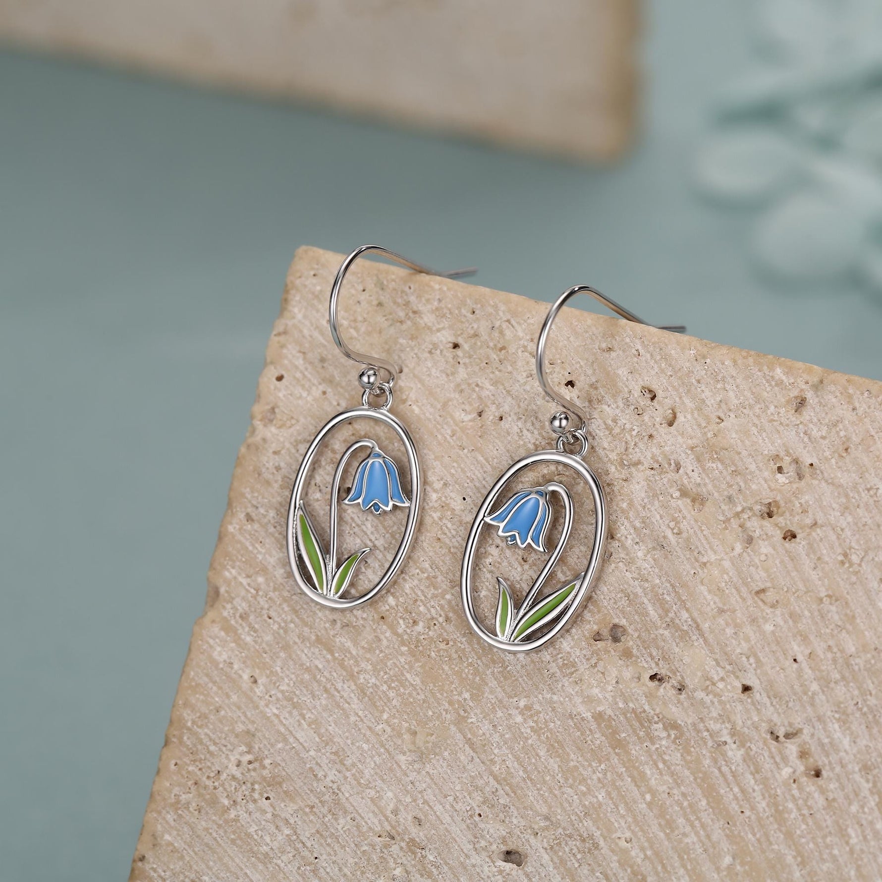 Sterling Silver Bluebell Enamel Drop Earrings
