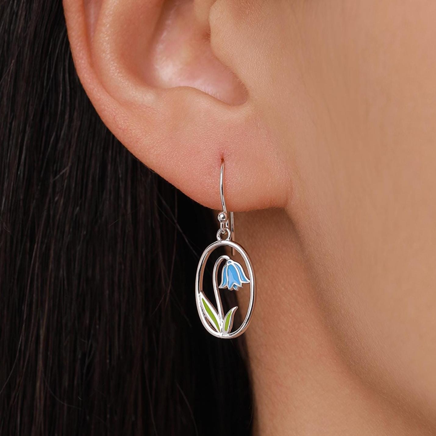 Sterling Silver Bluebell Enamel Drop Earrings